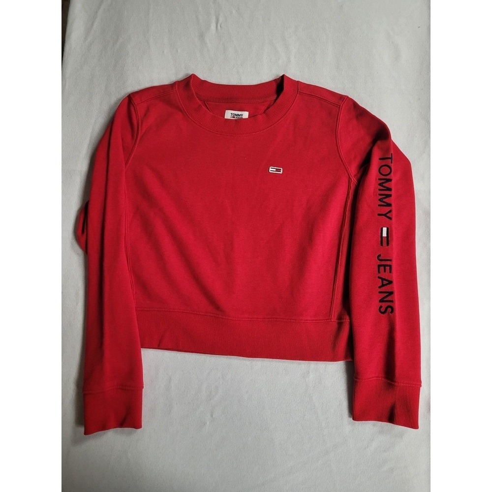 Tommy Jeans Red Cropped Youth Sweatshirt Logo Long‎ Sleeve Top Size